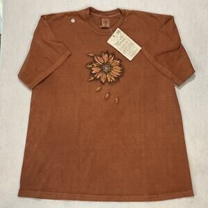 Earth Creations Organic Cotton Clay-Dyed Flower Graphic Print T Shirt XL NWT